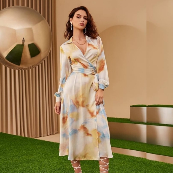 SHEIN Dresses & Skirts - Shein | Silky Tie-Dye Wrap Dress